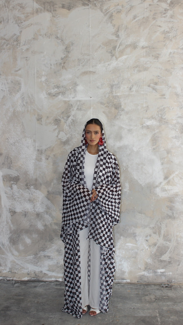 Sommer Chequered Print Kimono and Scarf Set