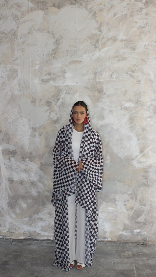 Sommer Chequered Print Kimono and Scarf Set
