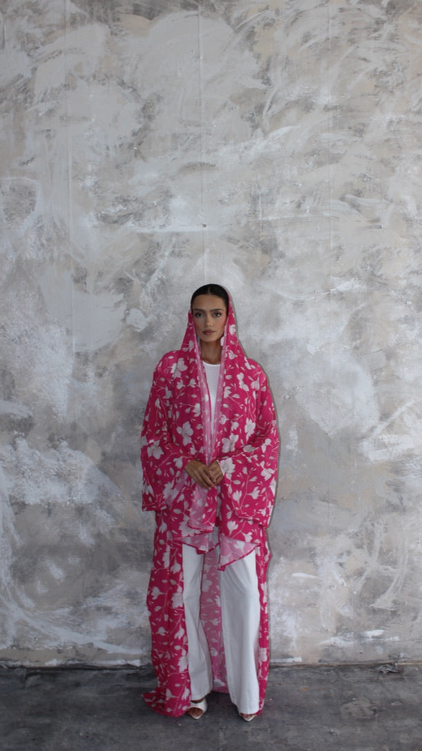 Sommer Hot Pink Printed Kimono and Scarf Set
