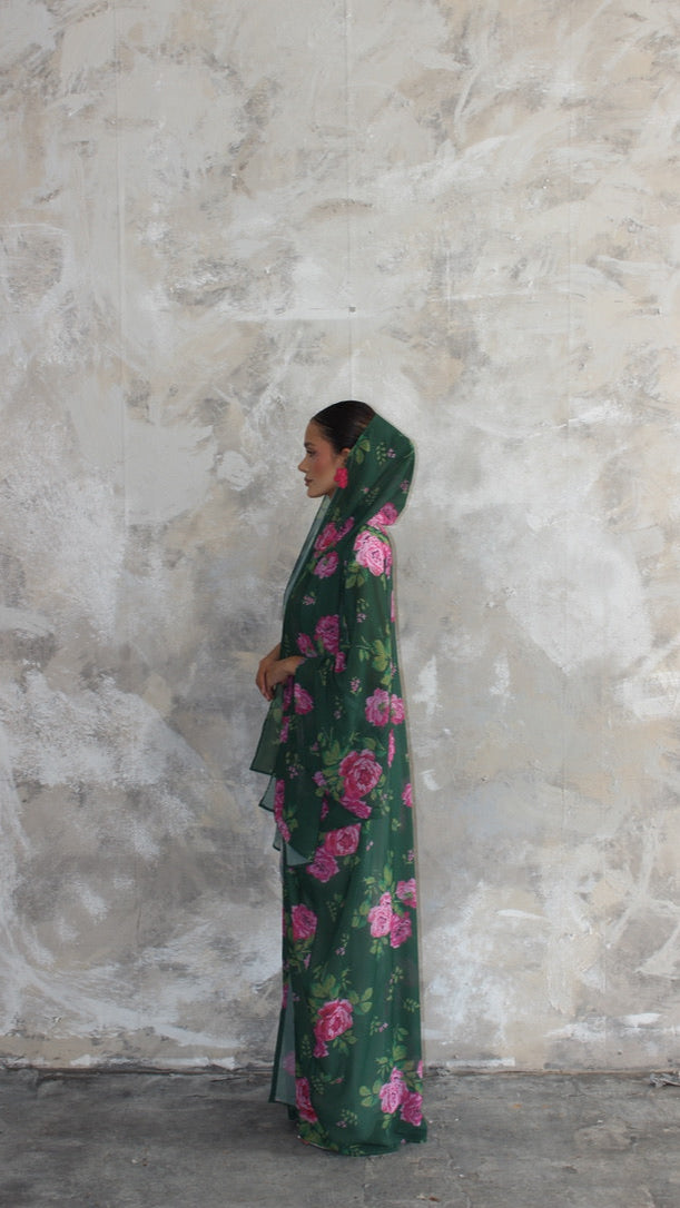 Sommer Emerald Printed Kimono and Scarf Set