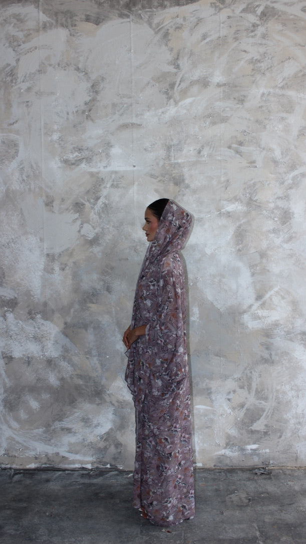 Sommer Lavender Printed Kimono and Scarf Set