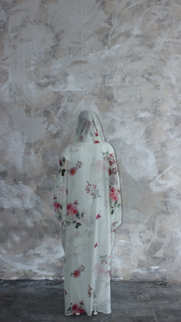 Sommer Mint Printed Kimono and Scarf Set