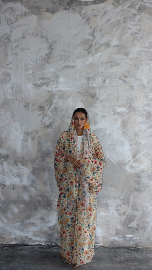 Sommer Sunflower Printed Kimono and Scarf Set