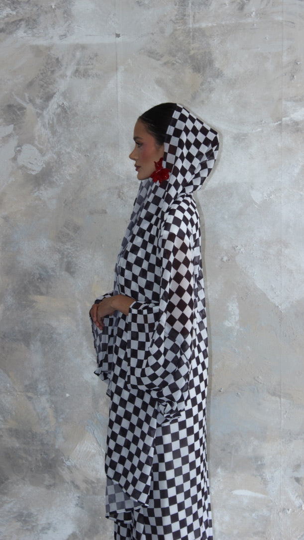 Sommer Chequered Print Kimono and Scarf Set