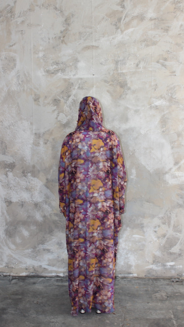 Sommer Purple Printed Kimono and Scarf Set