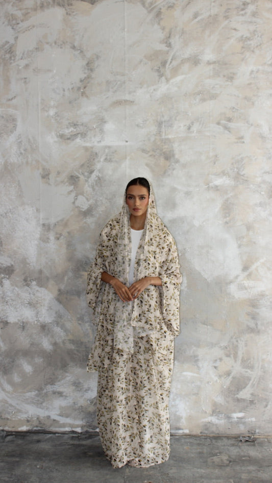Sommer Olive Branch Printed Kimono and Scarf Set