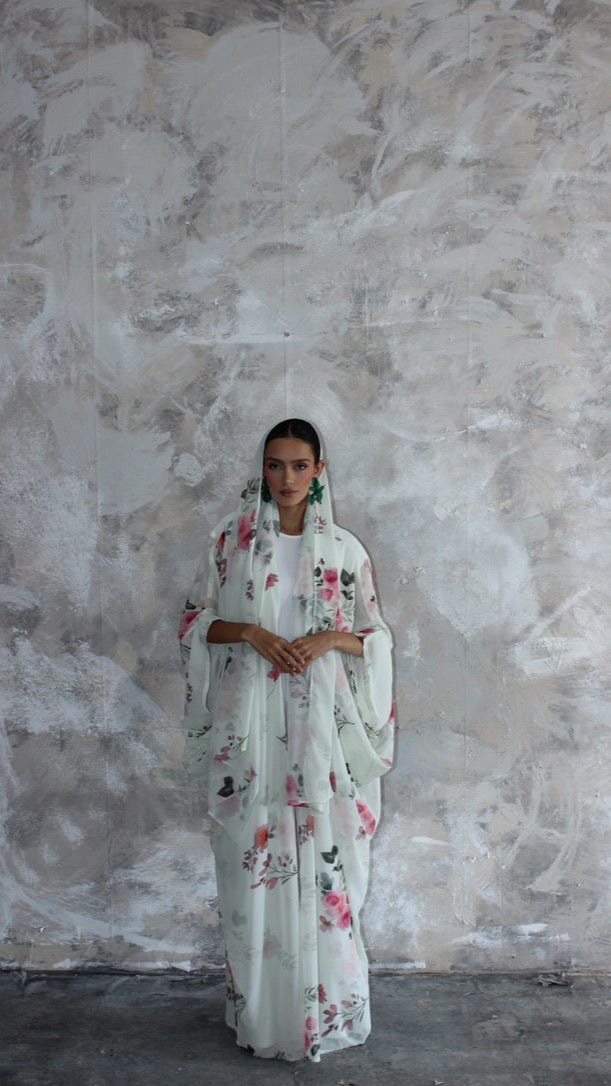 Sommer Mint Printed Kimono and Scarf Set
