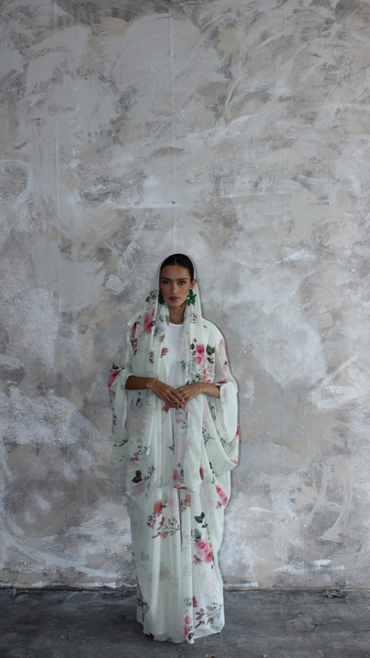 Sommer Mint Printed Kimono and Scarf Set