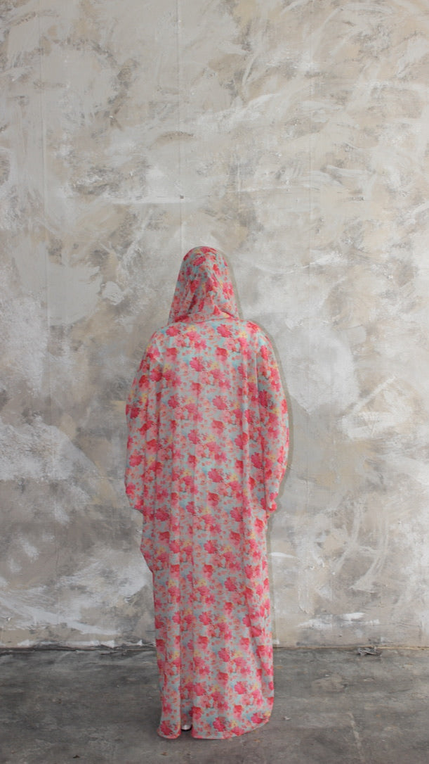 Sommer Blue and Pink Printed Kimono and Scarf Set