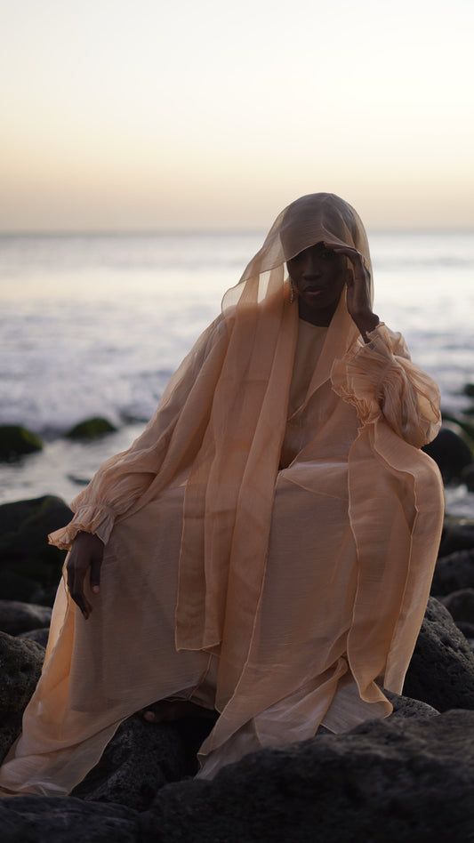 Laila Organza Abaya and Scarf Set in Pastel Peach