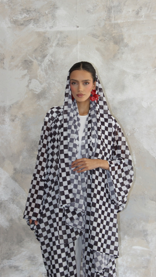 Sommer Chequered Print Kimono and Scarf Set
