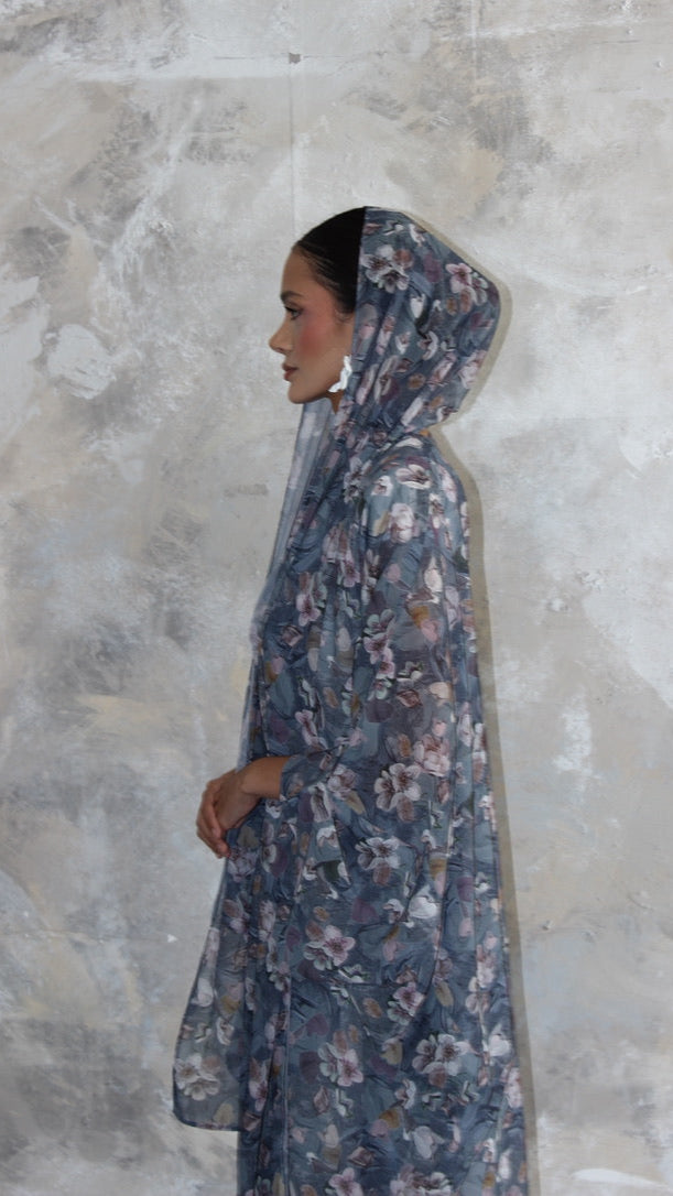 Sommer Ice Blue/Grey Printed Kimono and Scarf Set