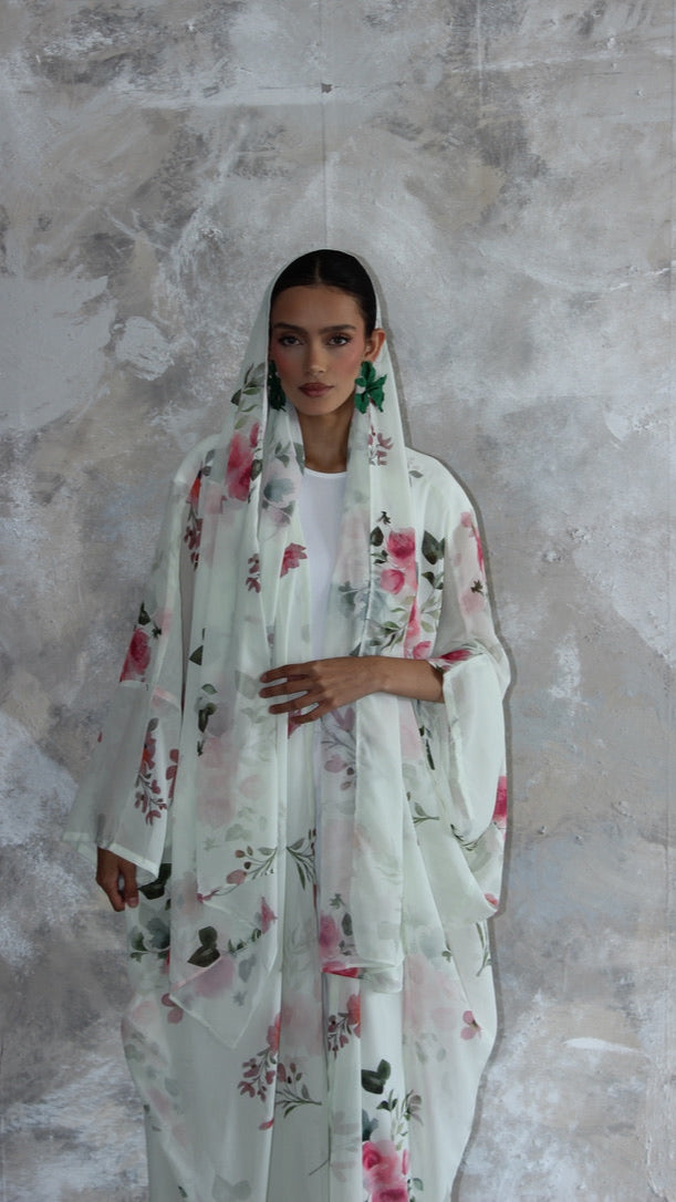 Sommer Mint Printed Kimono and Scarf Set
