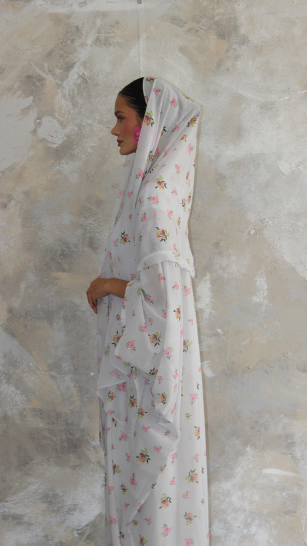 Sommer Rose Printed Kimono and Scarf Set