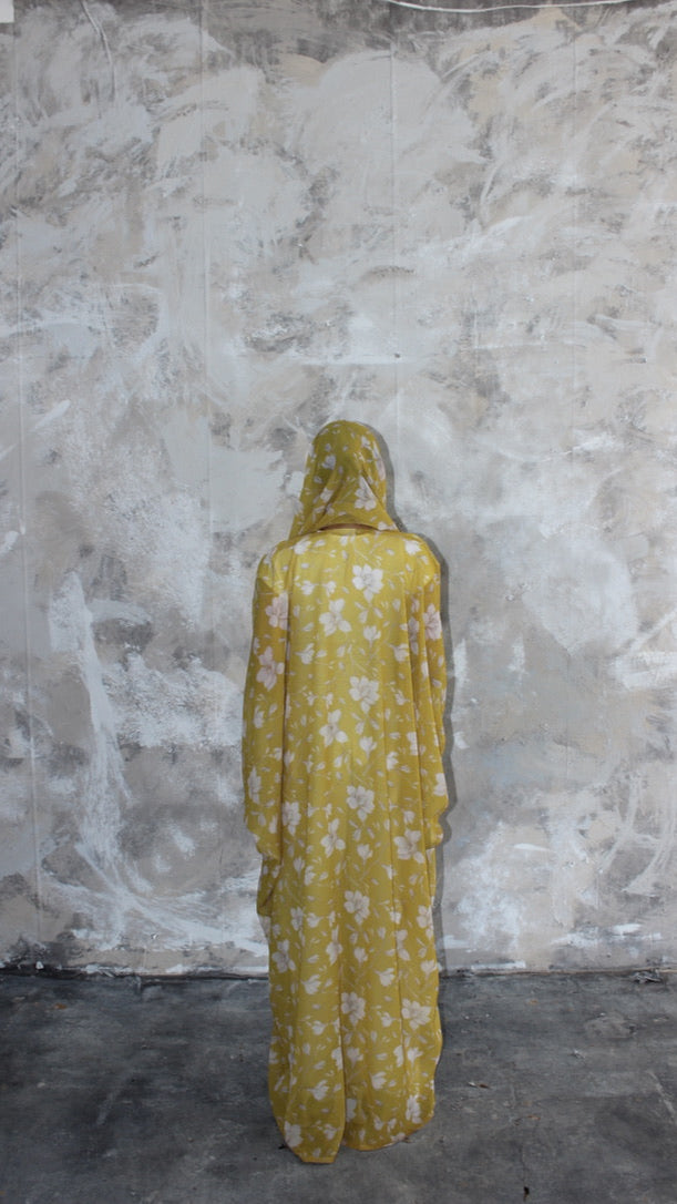 Sommer Mustard Yellow Printed Kimono and Scarf Set