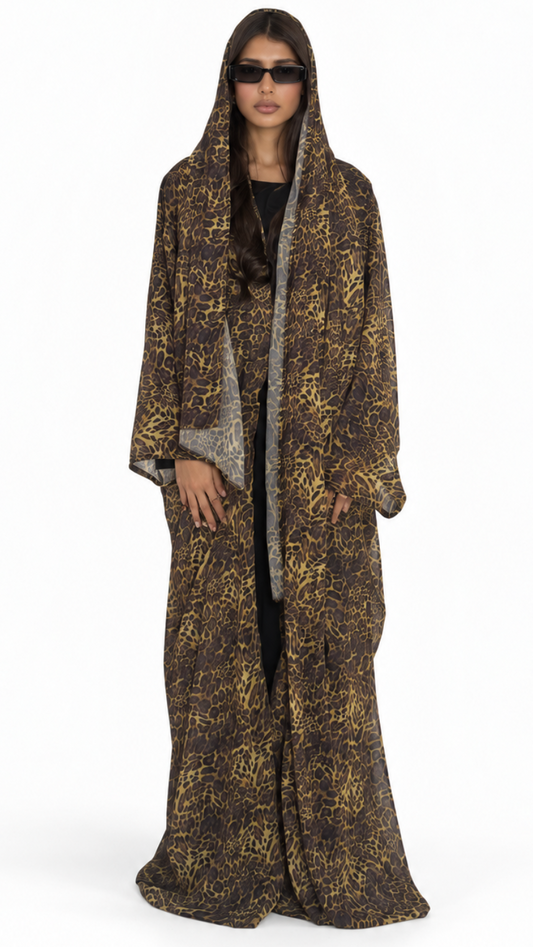 Aliya Prints - Leopard Print (Yellow Tone) Abaya and Scarf Set
