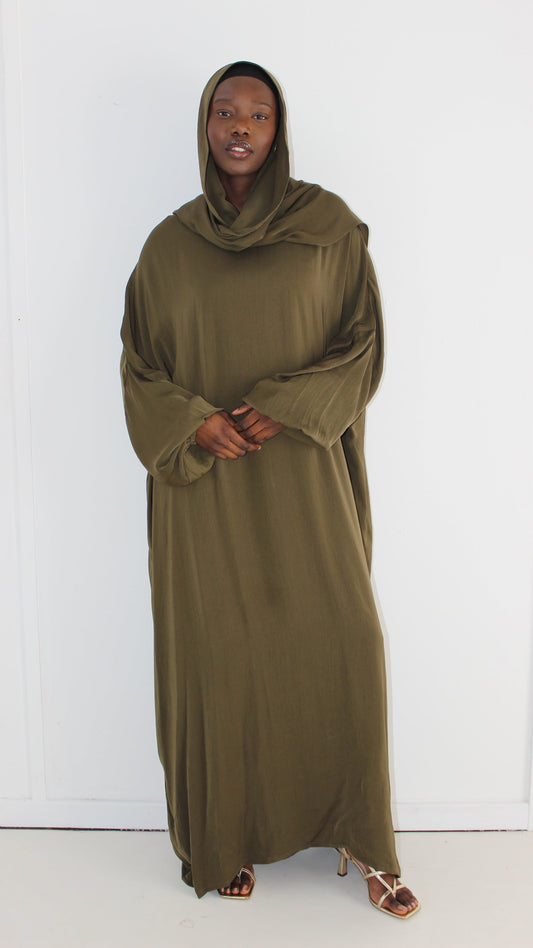 Ilham Abaya with Scarf Attached in Olive