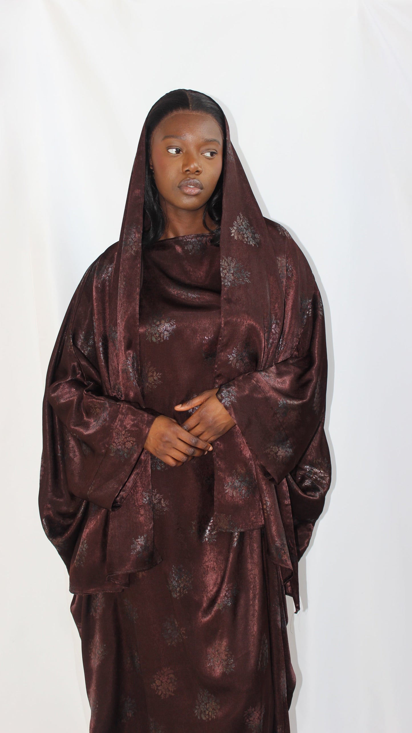 Hanifa Print Abaya & Scarf Set in Brown