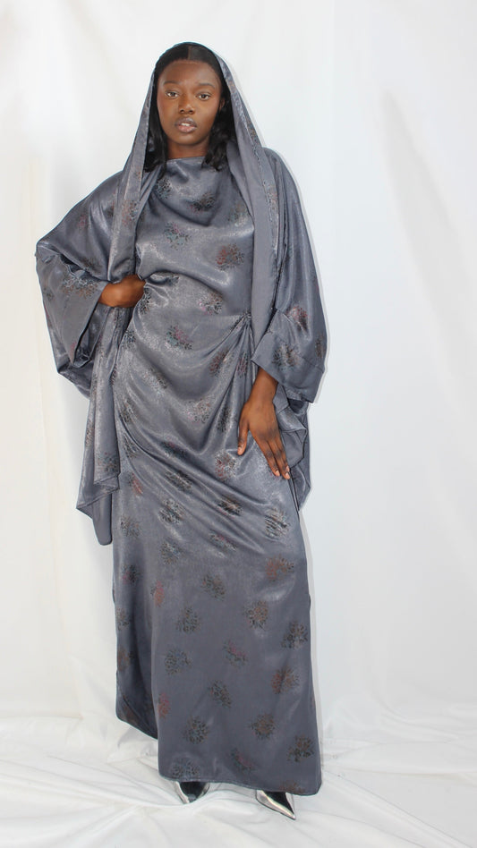Hanifa Print Abaya & Scarf Set in Baby Blue