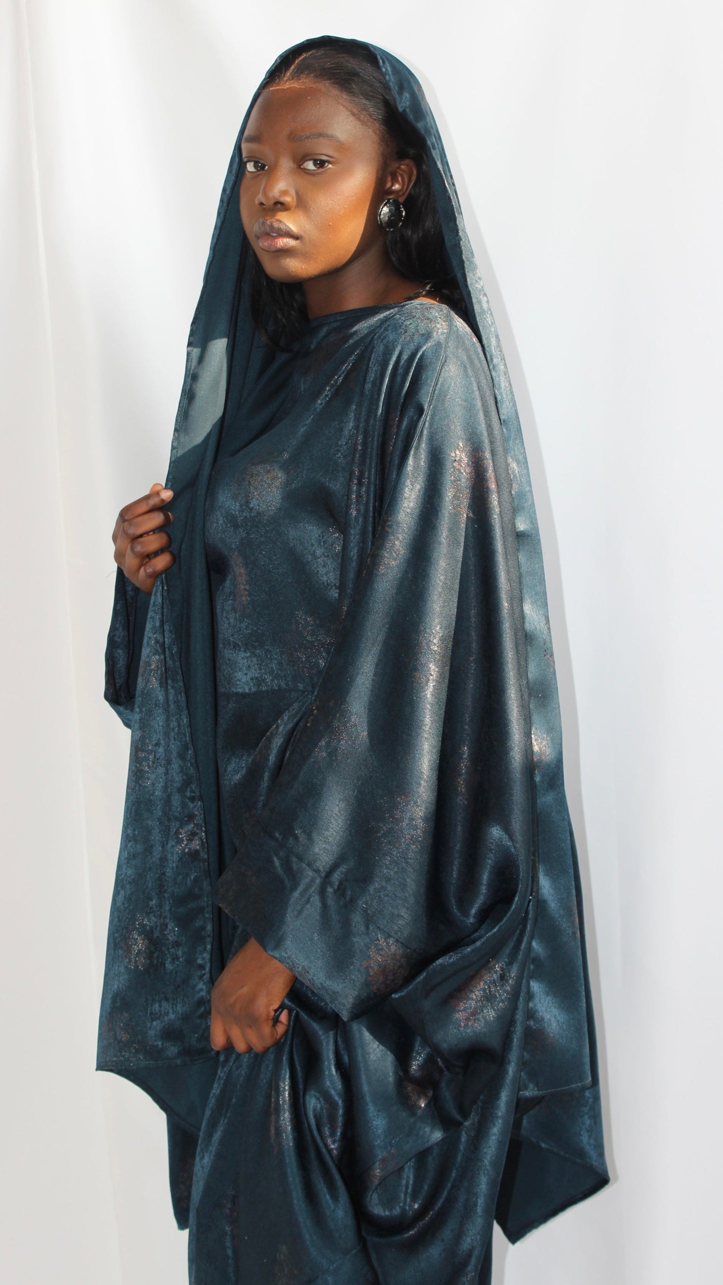 Hanifa Print Abaya & Scarf Set in Teal