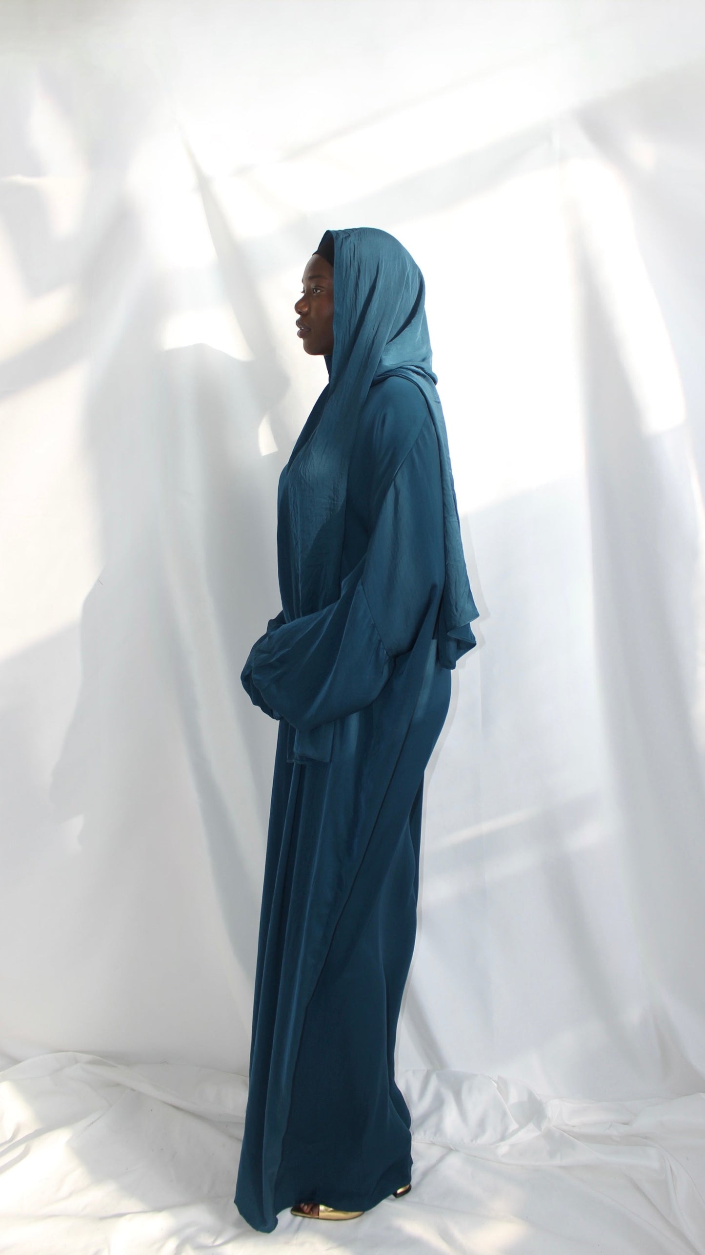 Ilham Abaya with Scarf Attached in Teal