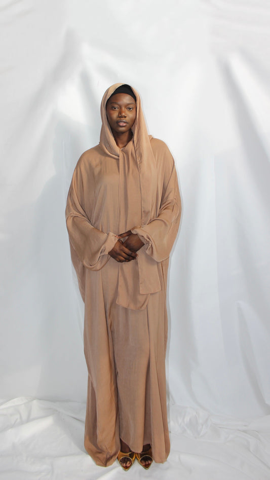 Ilham Abaya with Scarf Attached in Camel