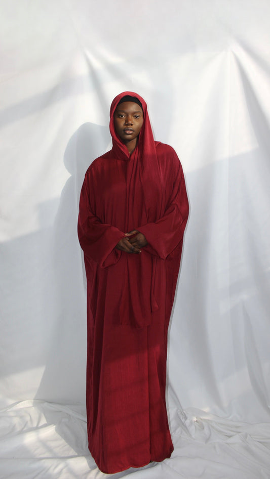 Ilham Abaya with Scarf Attached in Deep Red