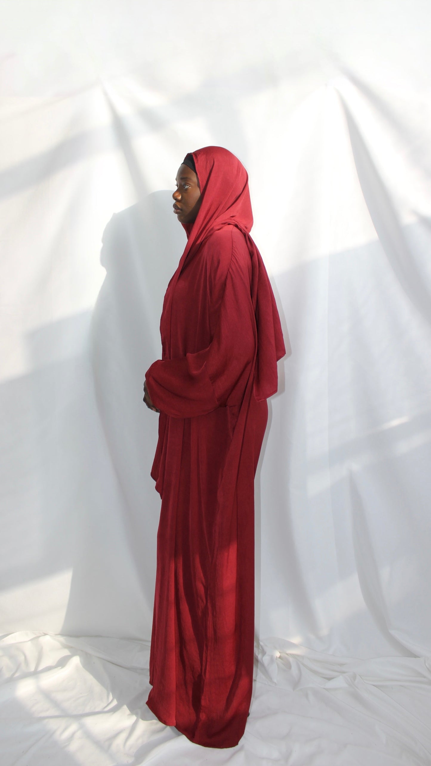 Ilham Abaya with Scarf Attached in Deep Red