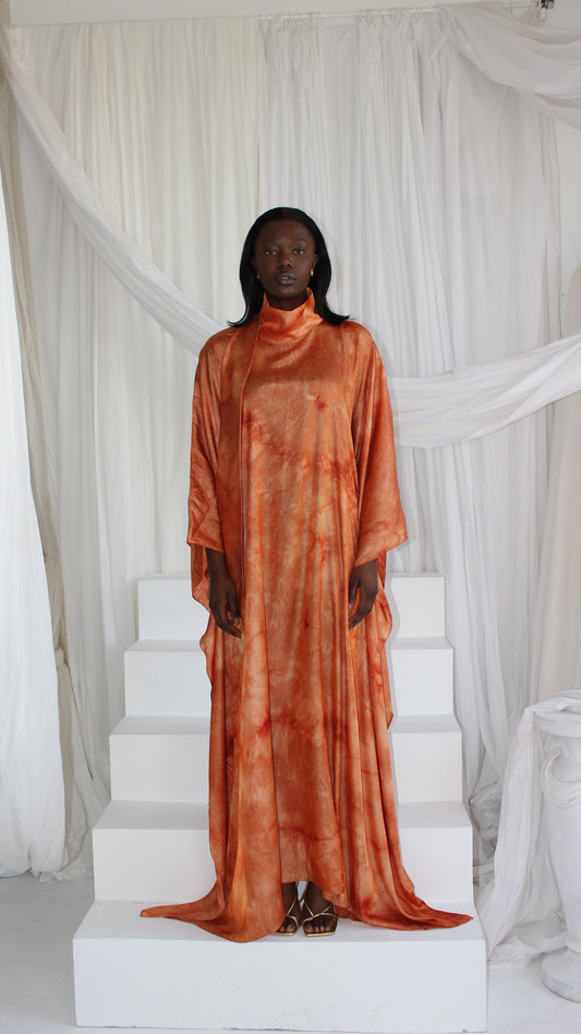 KATSUMI ORANGE PRINT KAFTAN DRESS