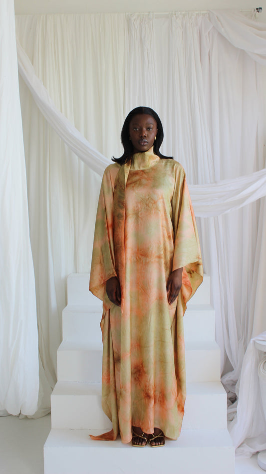 KATSUMI YELLOW PRINT KAFTAN DRESS