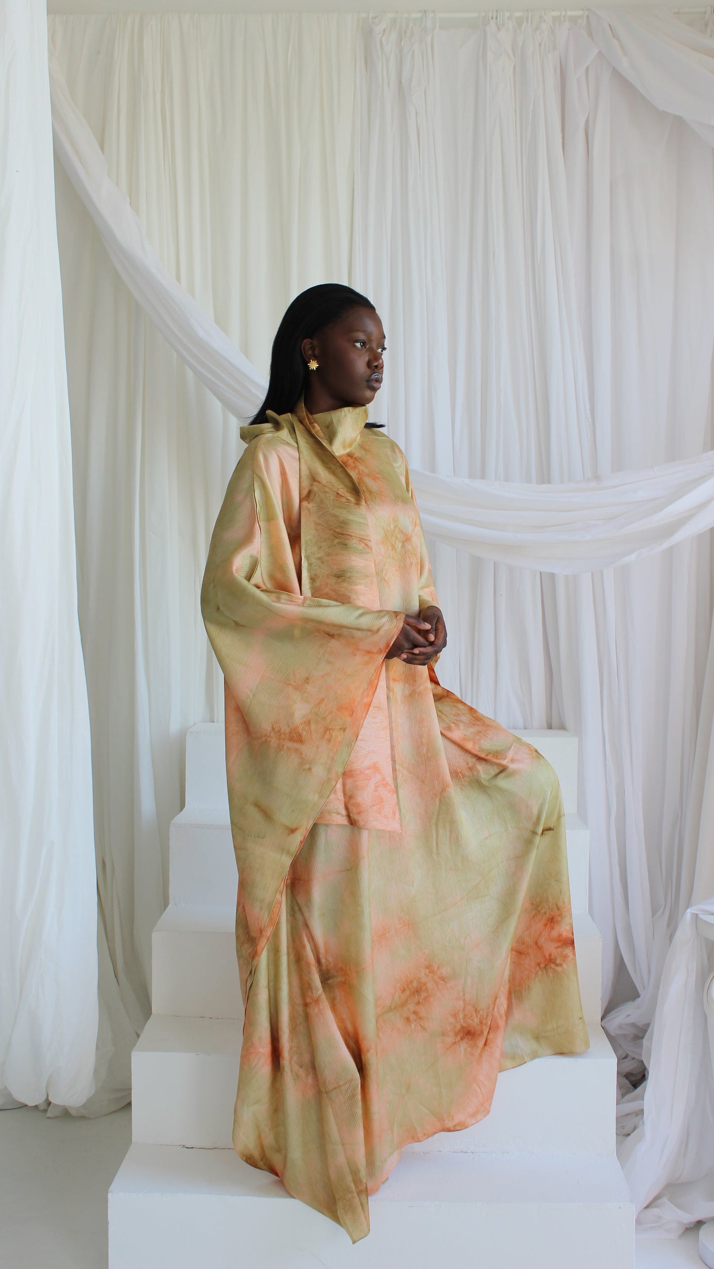 KATSUMI YELLOW PRINT KAFTAN DRESS