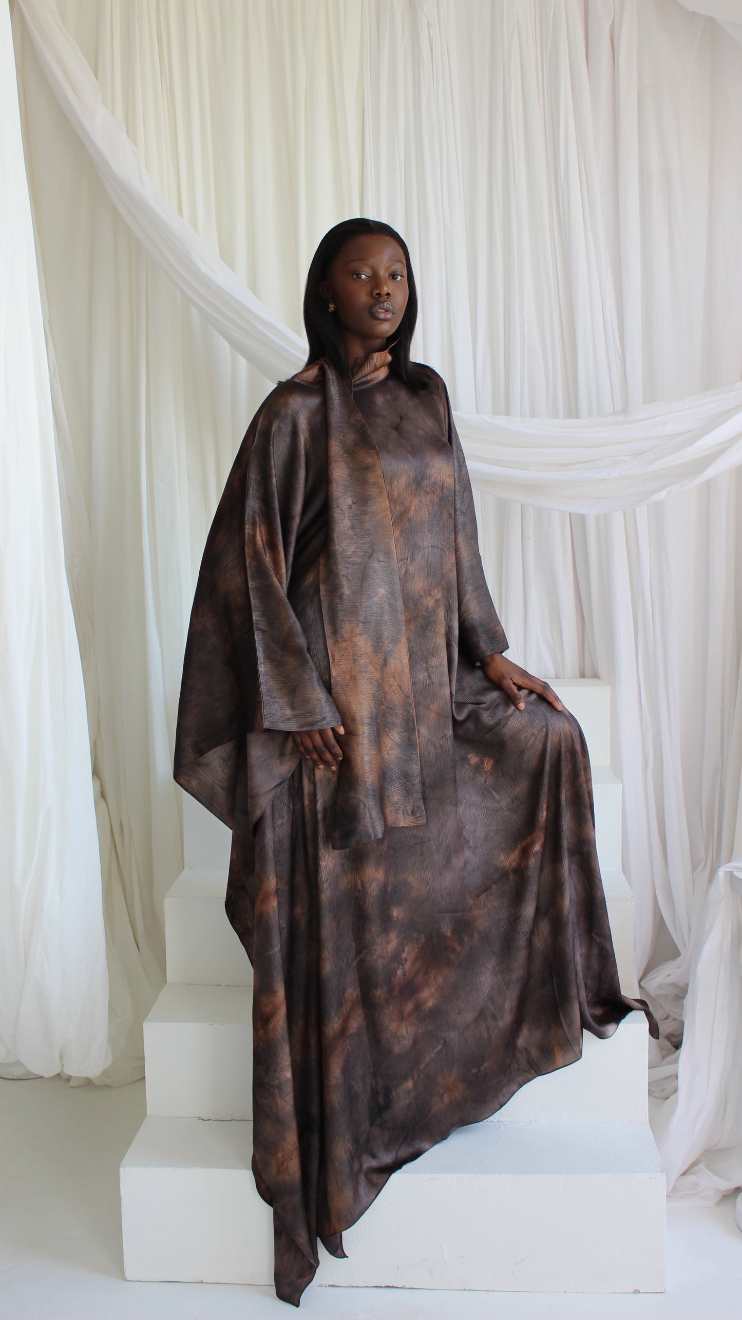 KATSUMI CHOCOLATE PRINT KAFTAN DRESS