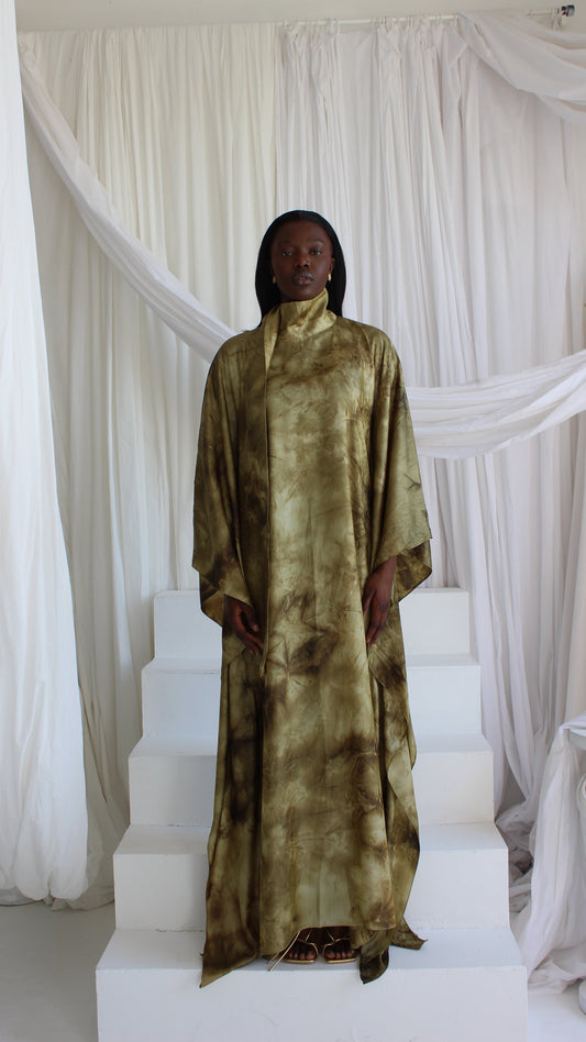 KATSUMI KHAKI PRINT KAFTAN DRESS
