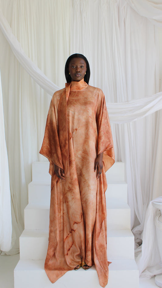 KATSUMI LIGHT ORANGE PRINT KAFTAN DRESS