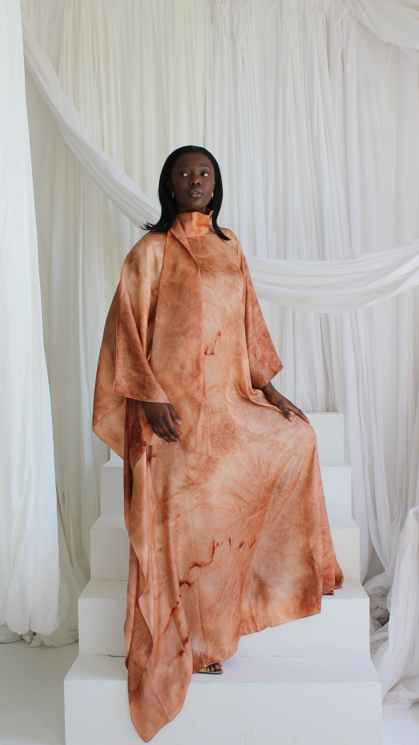 KATSUMI LIGHT ORANGE PRINT KAFTAN DRESS