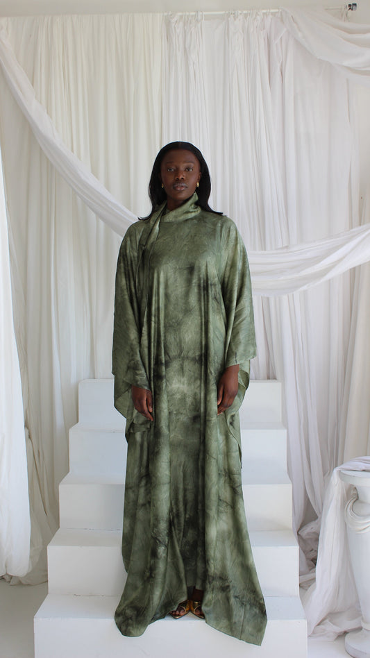 KATSUMI SAGE GREEN PRINT KAFTAN DRESS