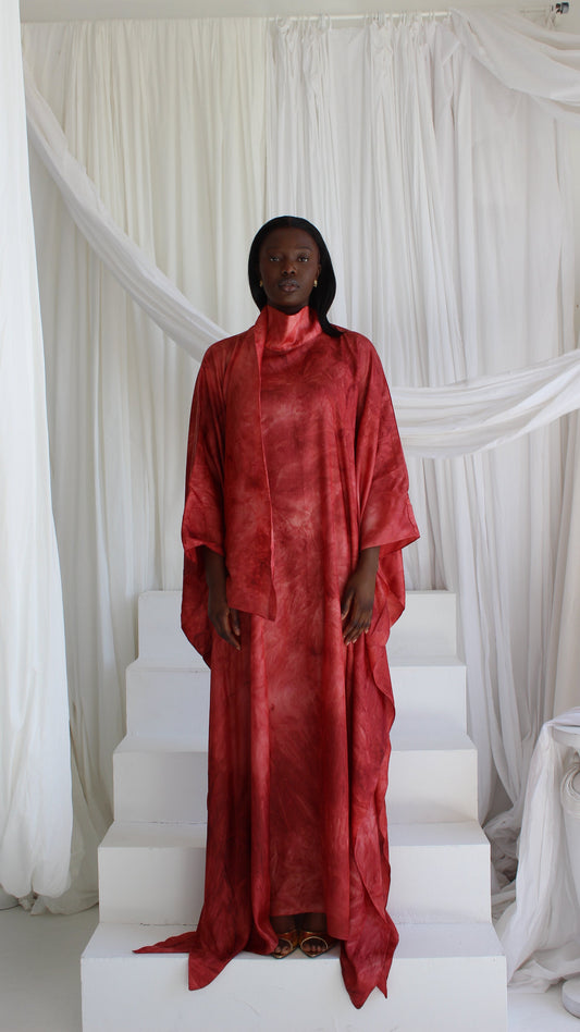 KATSUMI RED PRINT KAFTAN DRESS