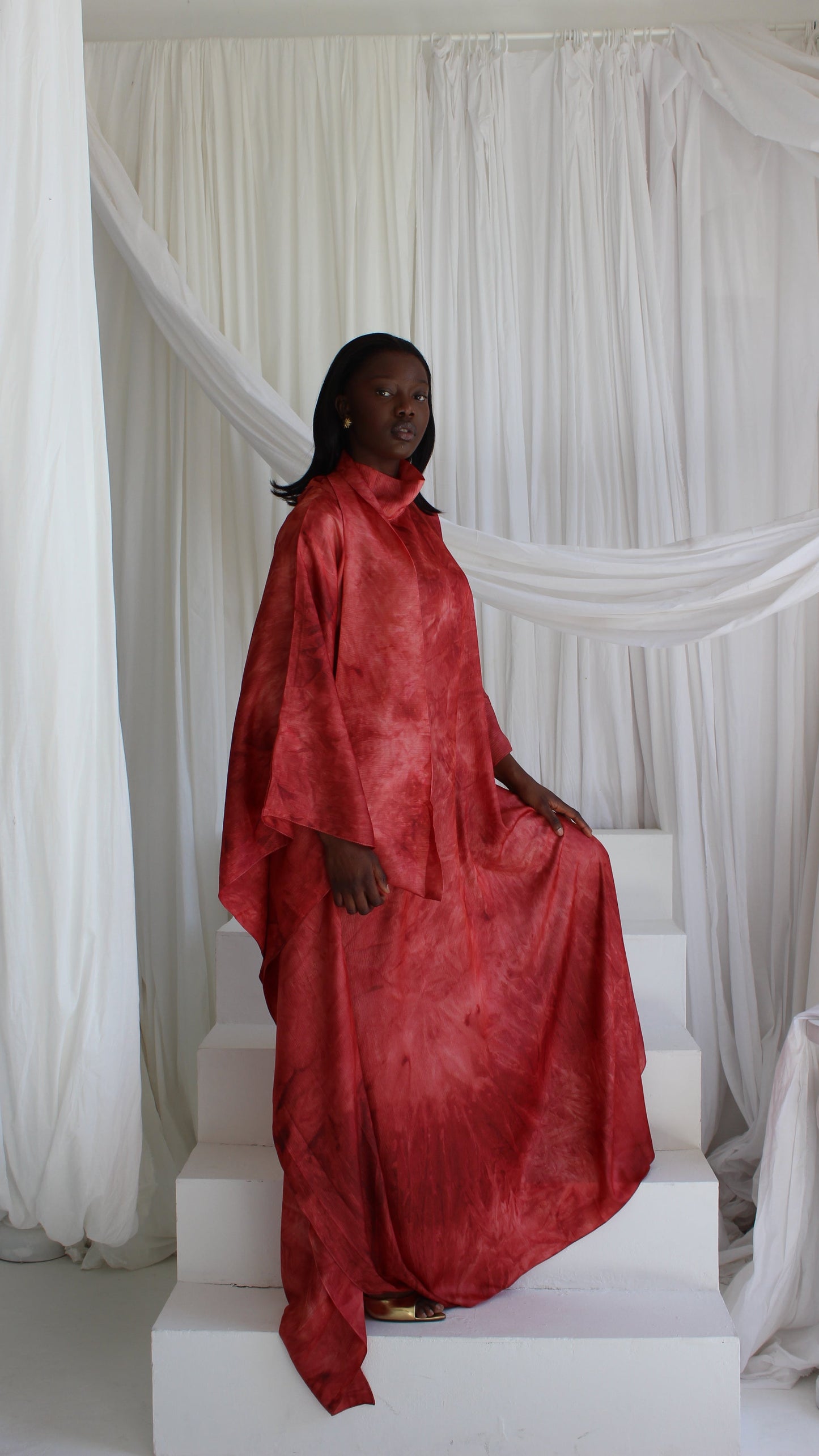 KATSUMI RED PRINT KAFTAN DRESS
