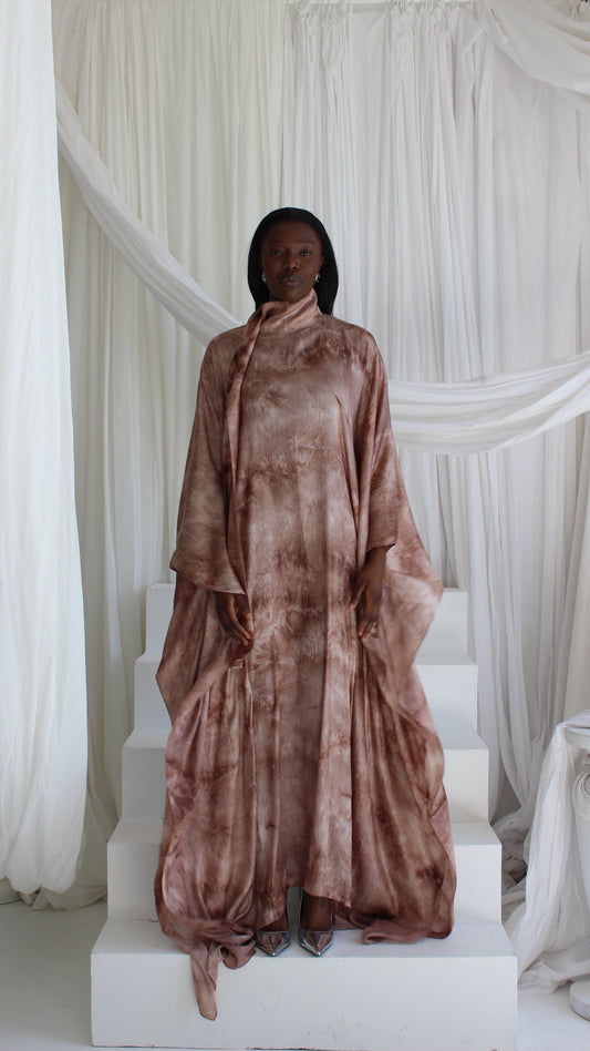 KATSUMI NUDE PINK PRINT KAFTAN DRESS