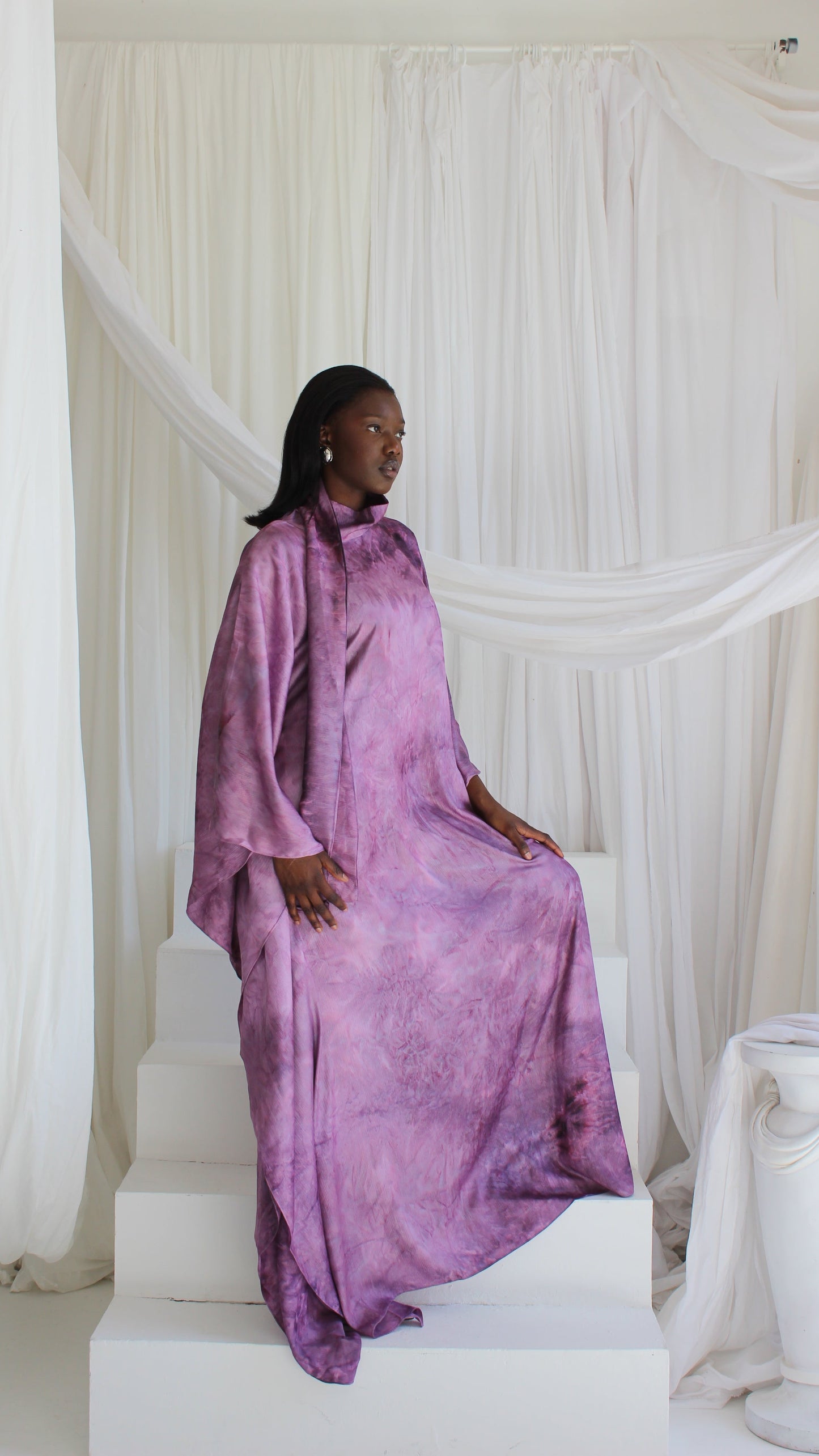 KATSUMI LILAC PRINT KAFTAN DRESS