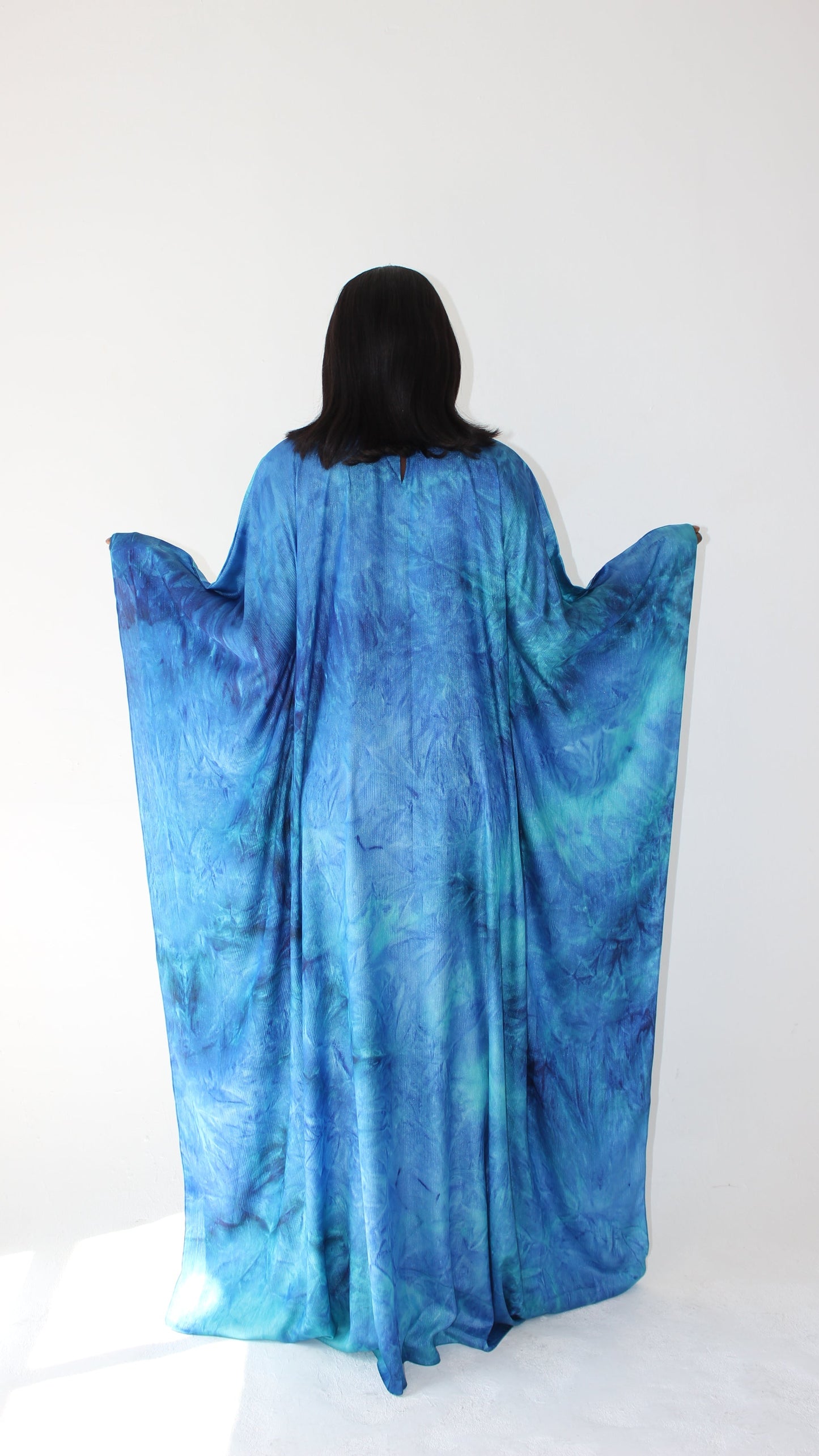 KATSUMI SEA BLUE PRINT KAFTAN DRESS