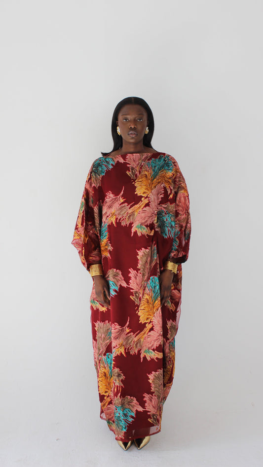 Wafa Print Kaftan Style Dress in Red
