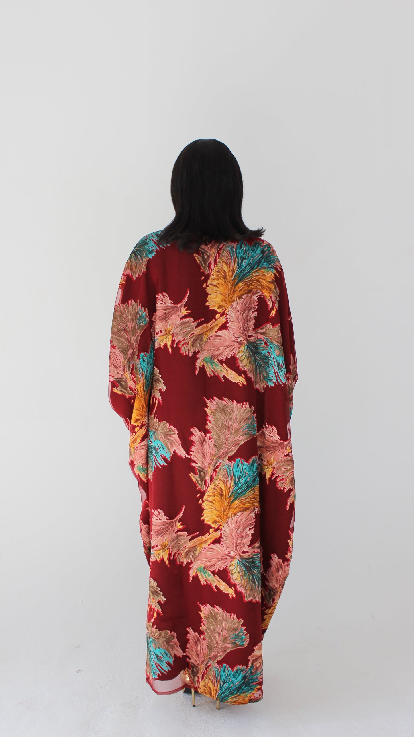 Wafa Print Kaftan Style Dress in Red