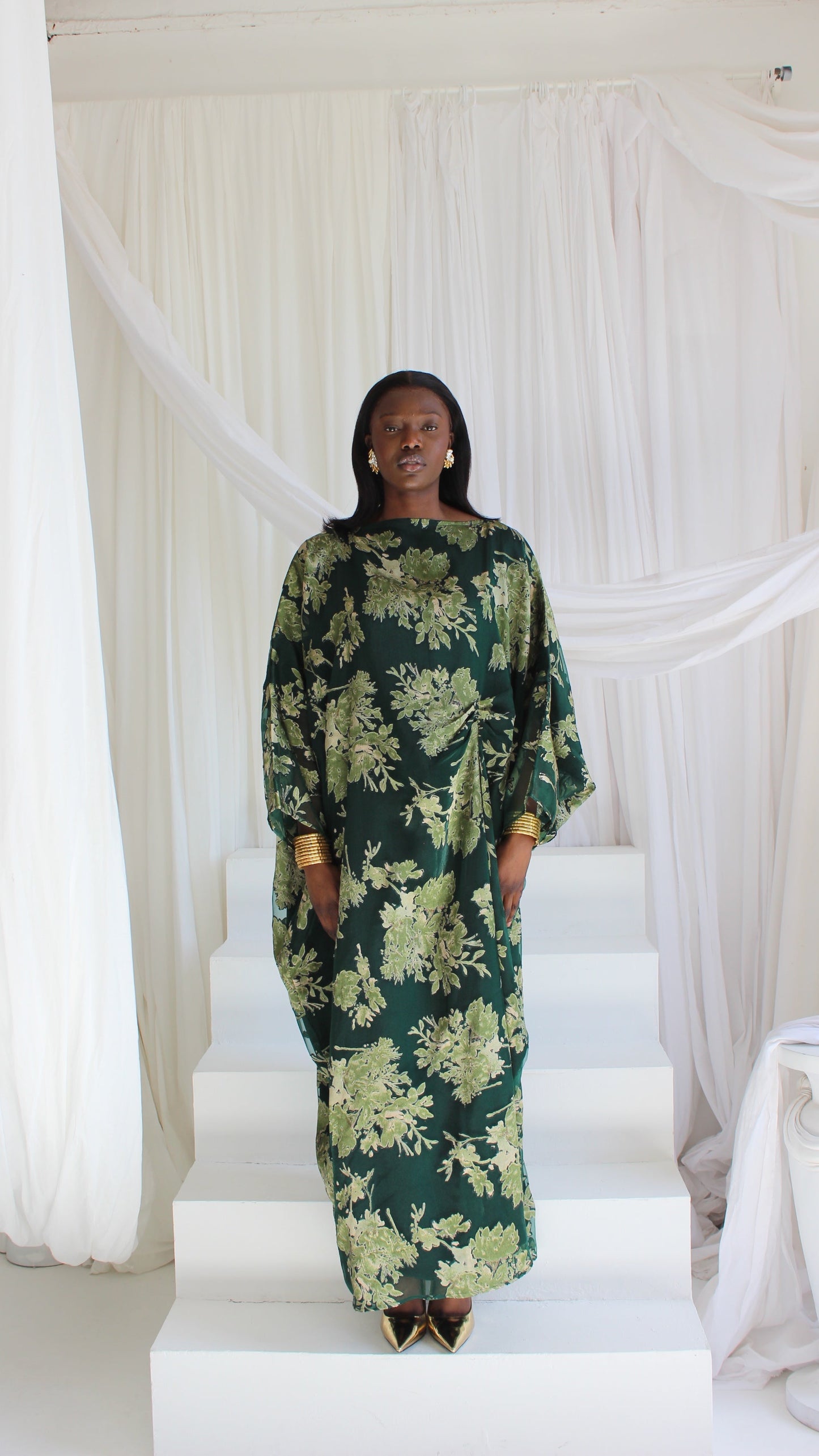 Wafa Print Kaftan Style Dress in Green