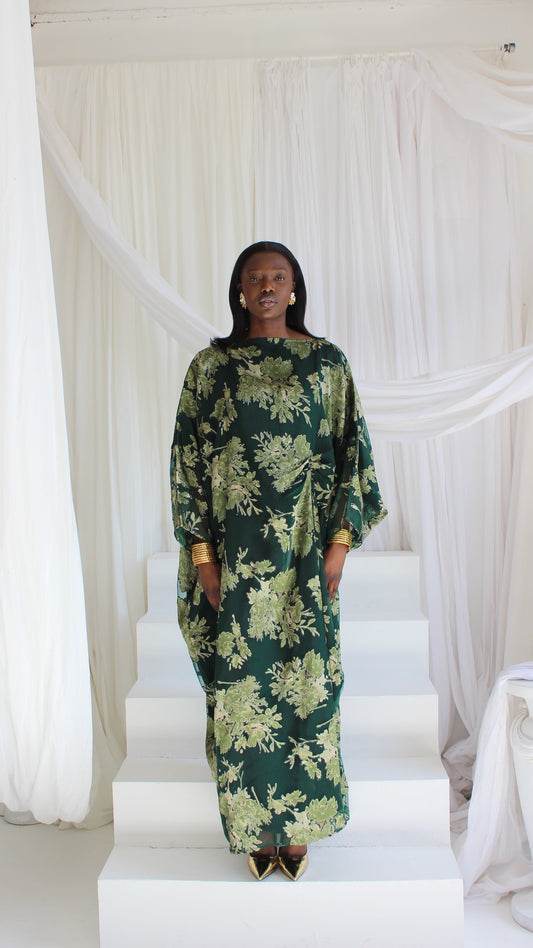 Wafa Print Kaftan Style Dress in Green