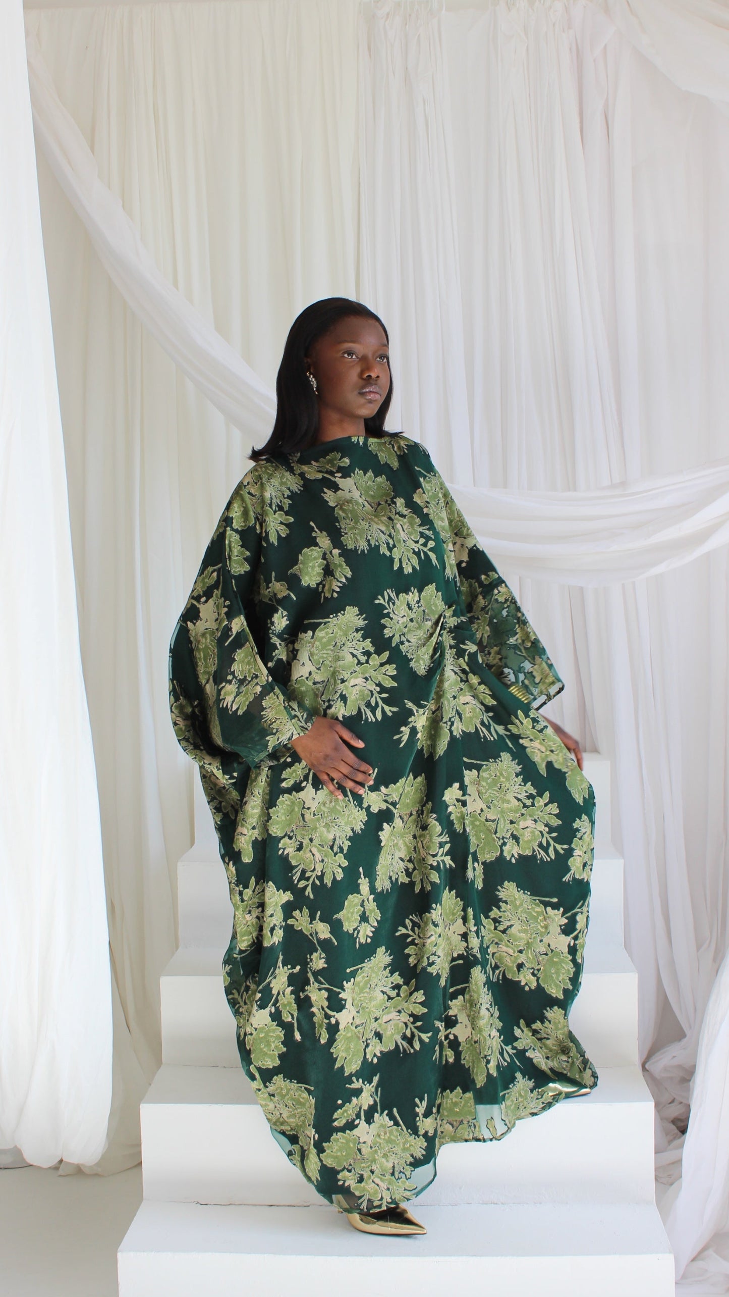 Wafa Print Kaftan Style Dress in Green