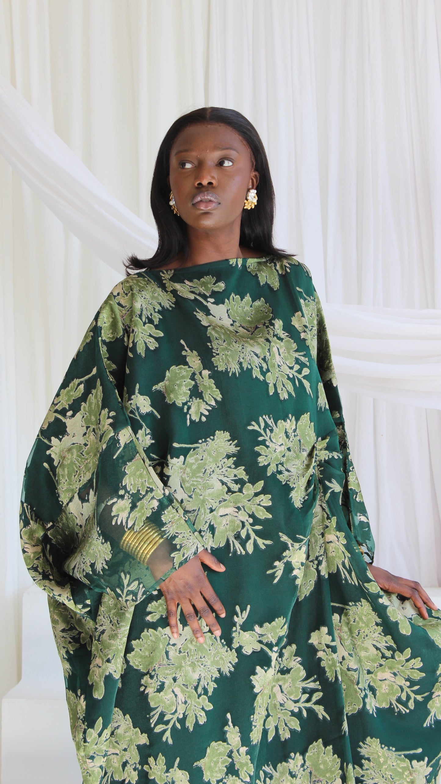 Wafa Print Kaftan Style Dress in Green
