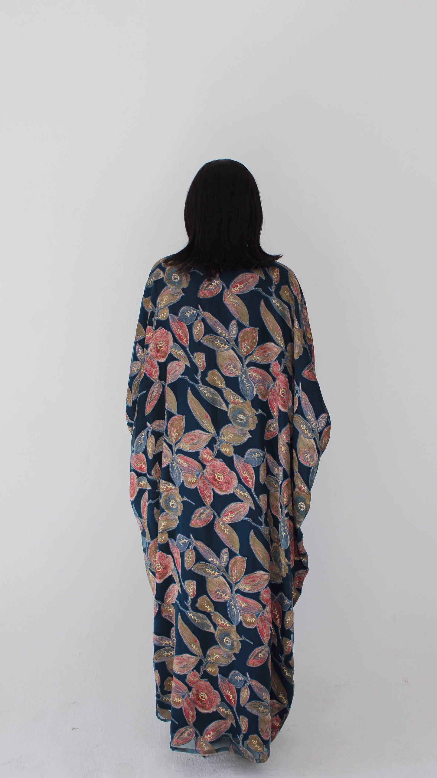 Awa Print Kaftan Style Dress in Teal Blue