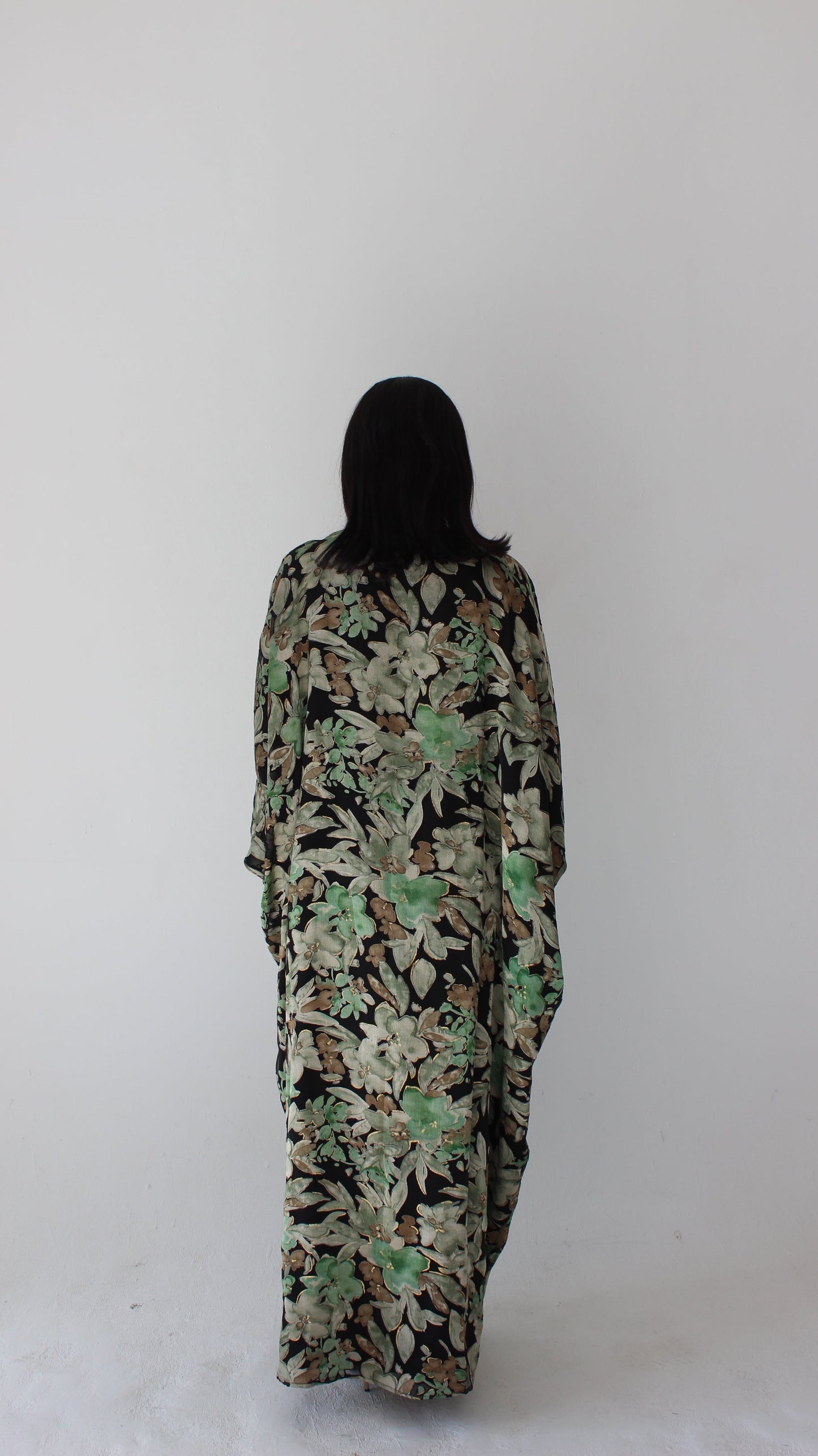 Wafa Print Kaftan Style Dress in Black and Mint
