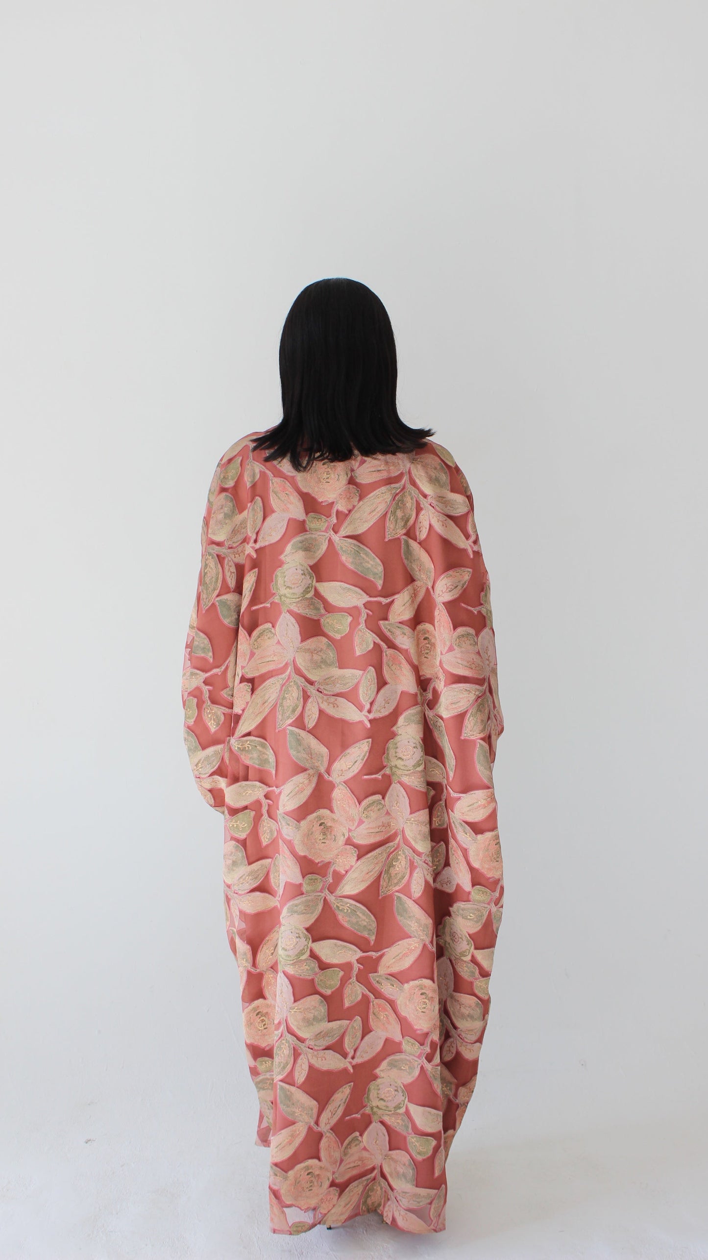 Awa Print Kaftan Style Dress in Coral Pink